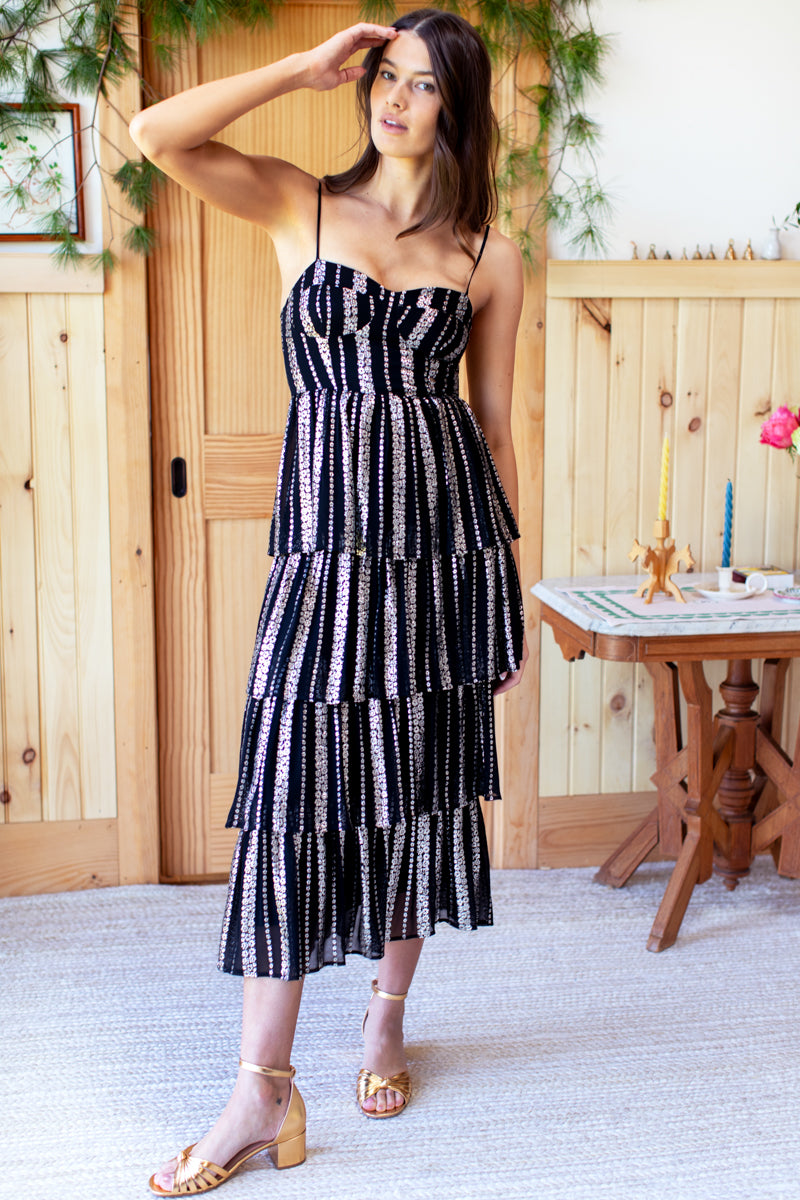 Fitted Bodice Ruffle Dress - Black Lurex 4 Fitted Bodice Ruffle Dress - Black Lurex 4