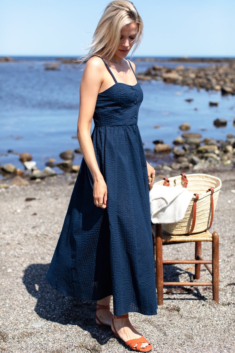 Florentine Layering Dress - Navy Seersucker 4 Florentine Layering Dress - Navy Seersucker 4