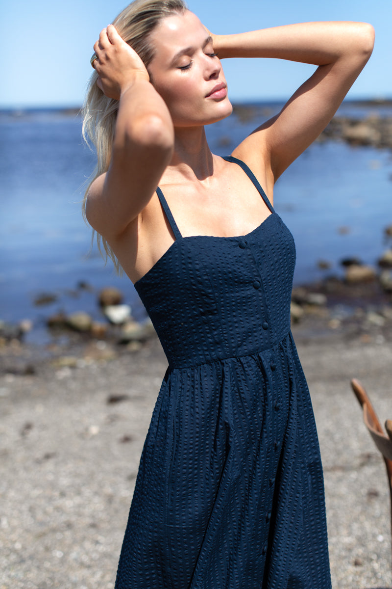 Florentine Layering Dress - Navy Seersucker