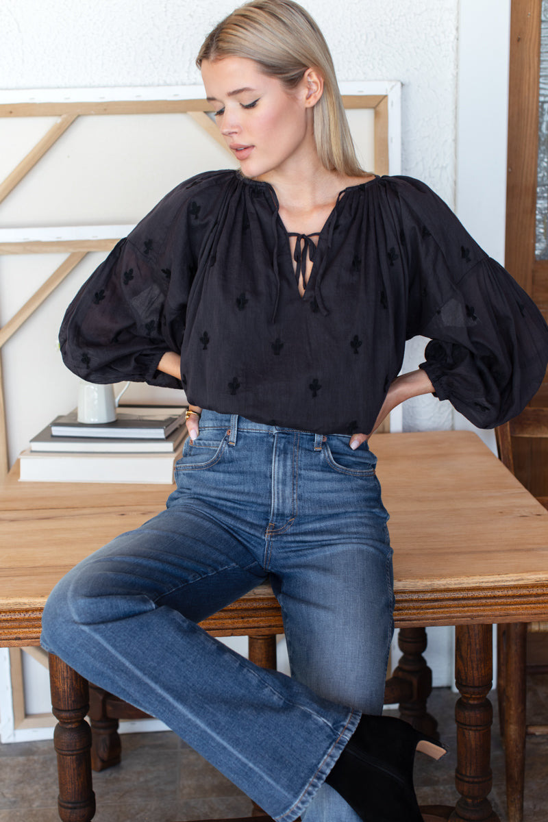 Folk Top - Embroidered Clover Midnight