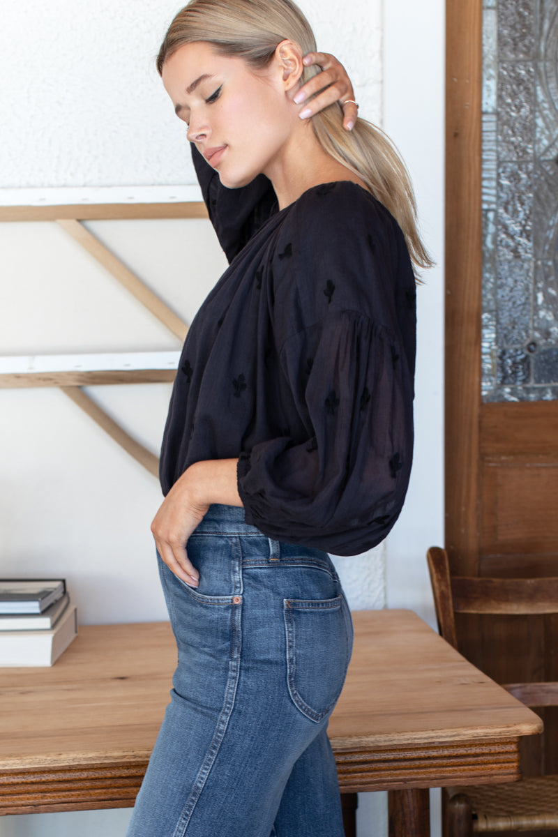 Folk Top - Embroidered Clover Midnight