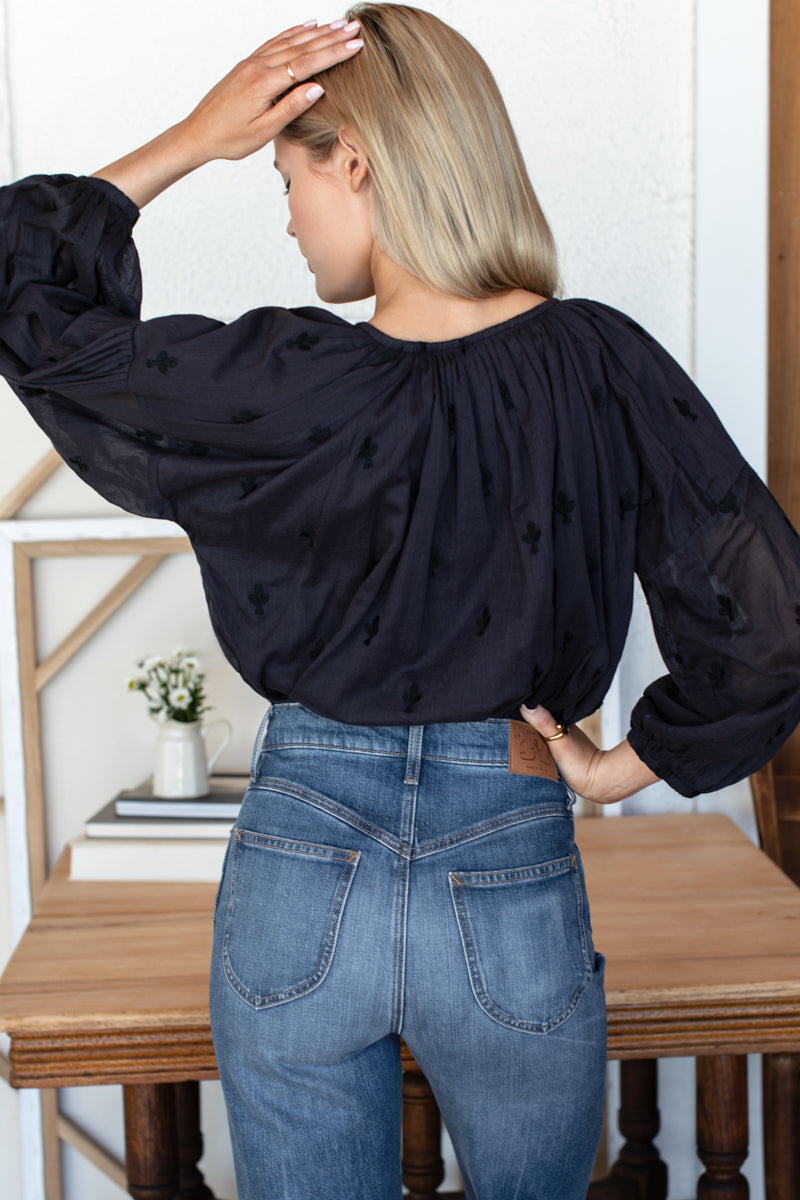 Folk Top - Embroidered Clover Midnight