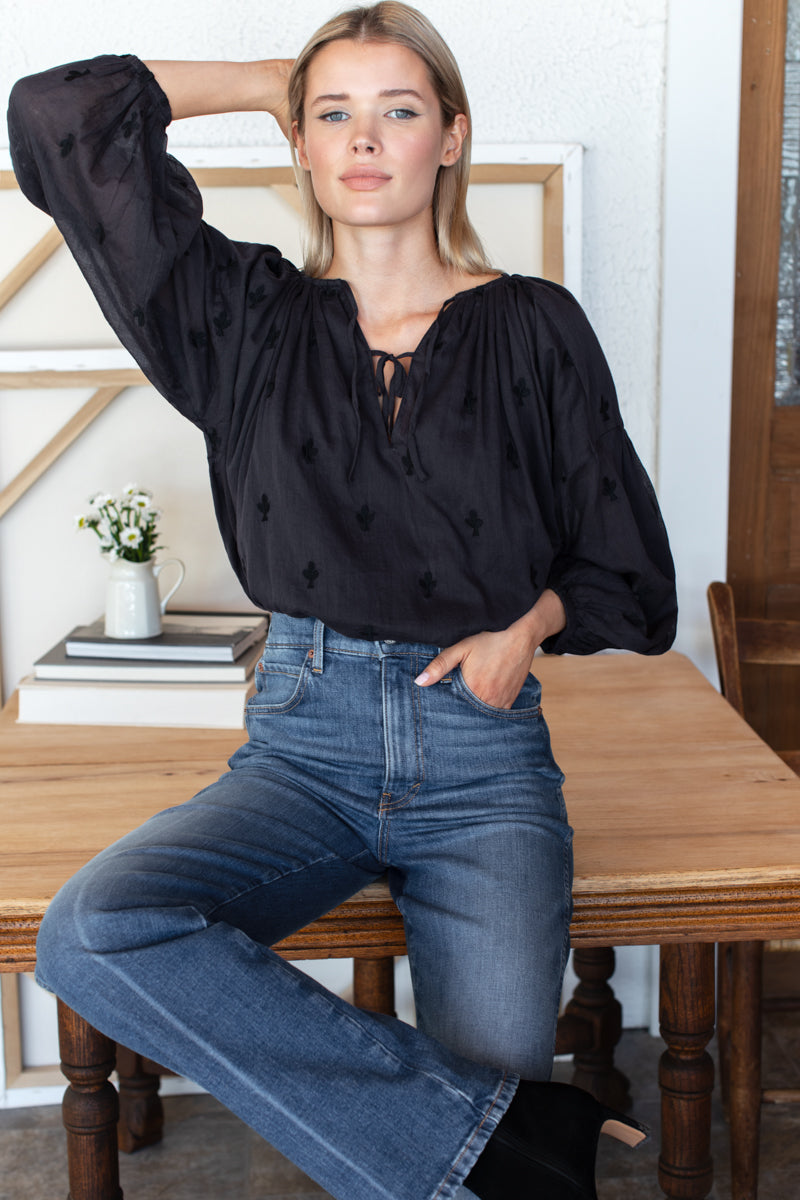 Folk Top - Embroidered Clover Midnight