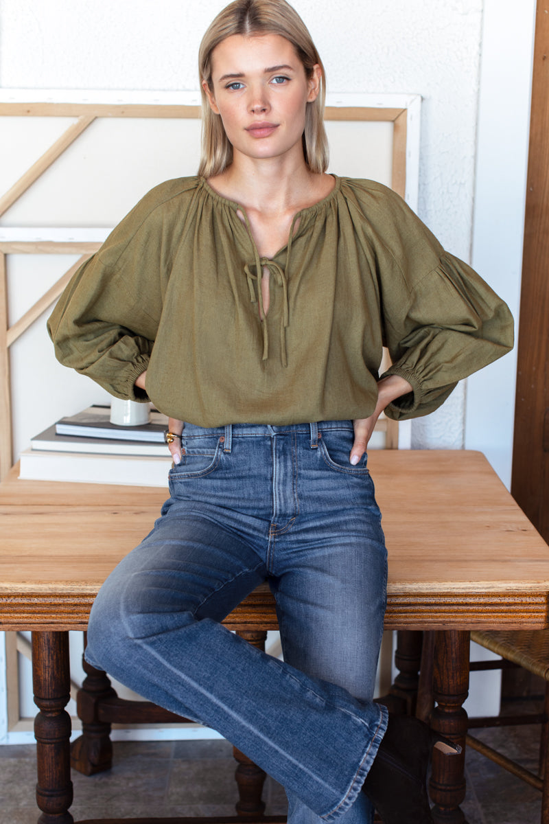 Folk Top - Gothic Olive Linen
