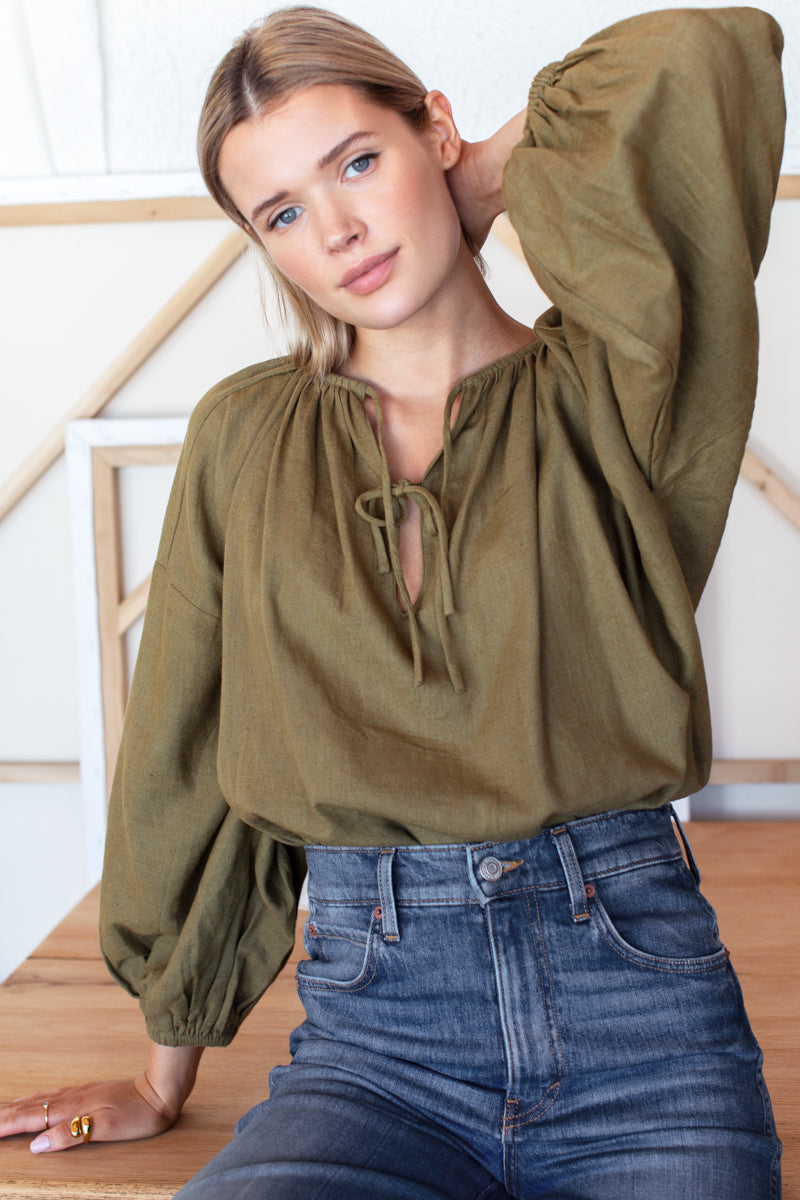 Folk Top - Gothic Olive Linen