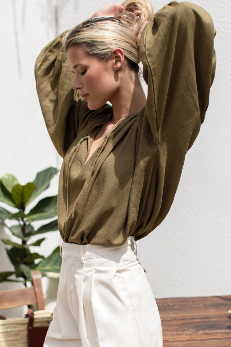 Folk Top - Gothic Olive Linen