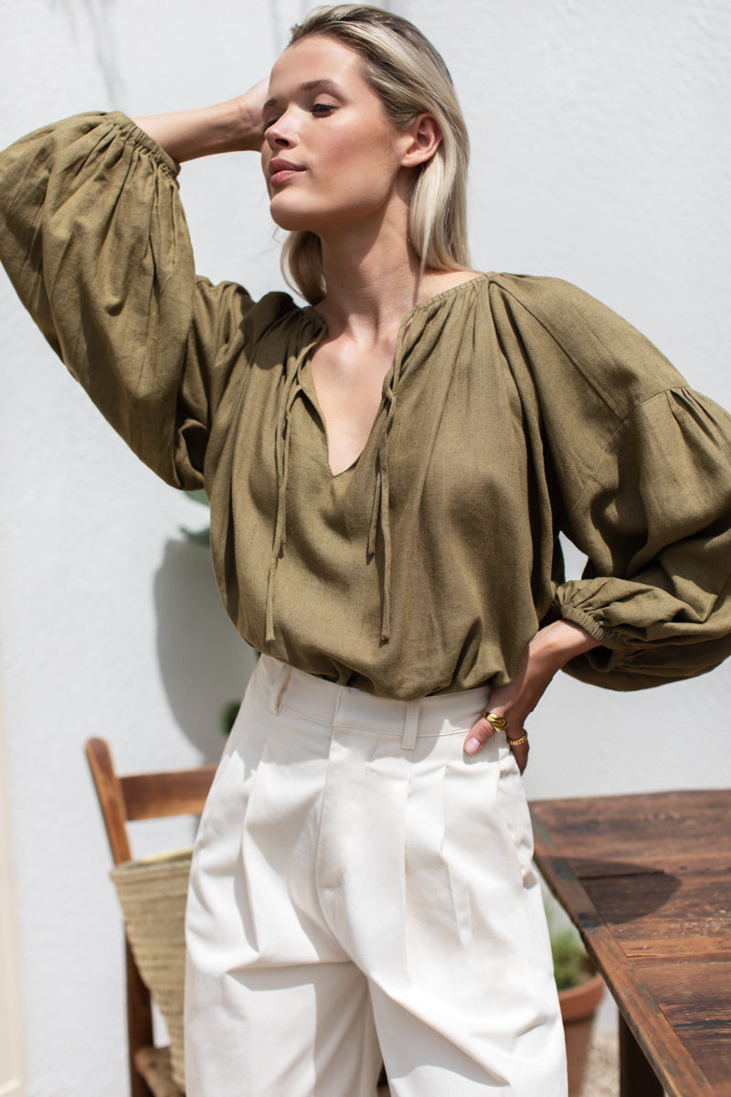 Folk Top - Gothic Olive Linen