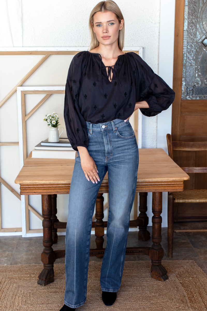 Folk Top - Embroidered Clover Midnight