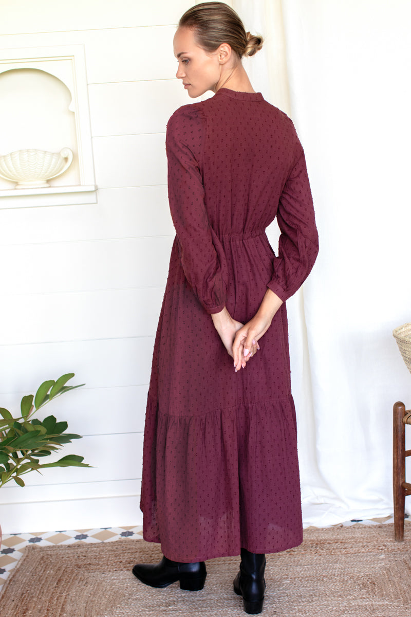 Frances 3 Dress - Swiss Dots Burgundy Organic