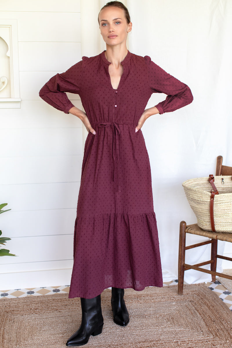 Frances 3 Dress - Swiss Dots Burgundy Organic