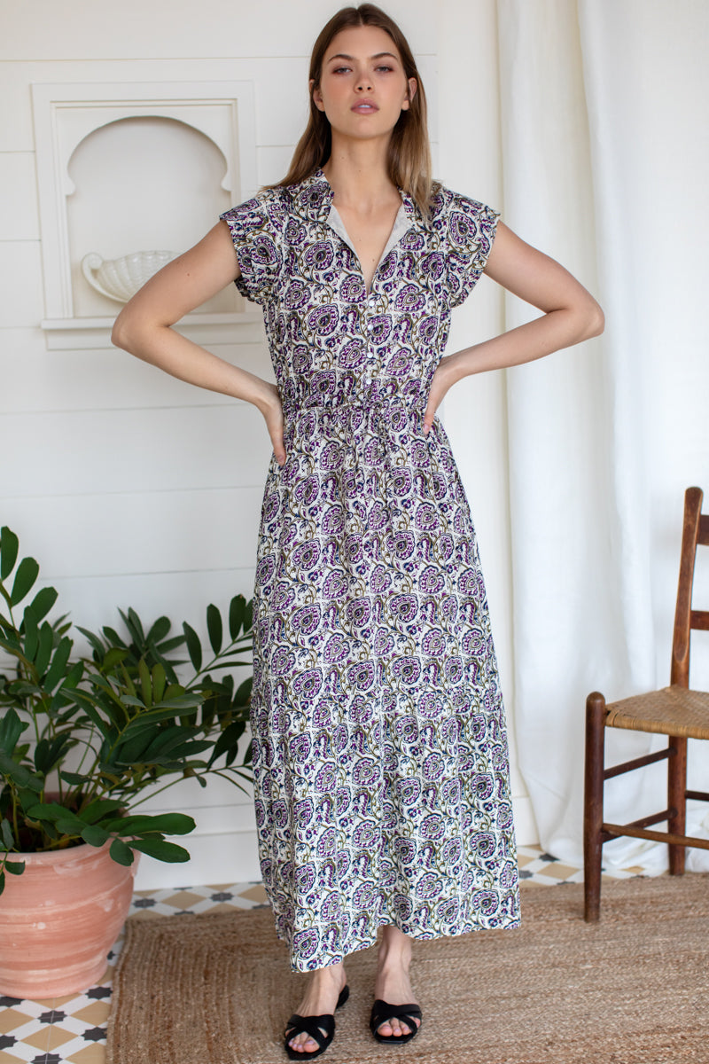 emerson fry frances short sleeve dress EMERSON FRY Women's Frances Frill Dress, Size XS, Navypaisleyprint Blue, Cotton