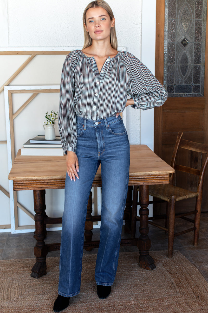 Frances Blouse - Crushed Gingham Black + Ivory