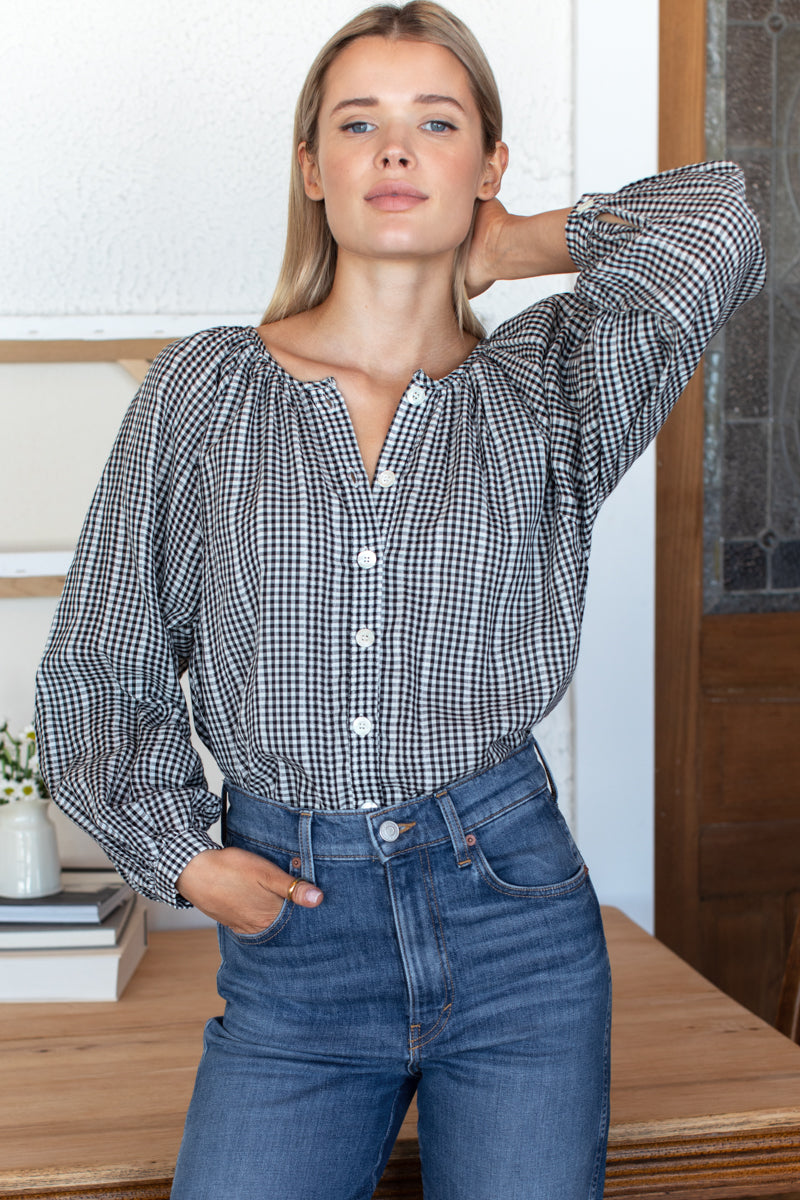 Frances Blouse - Crushed Gingham Black + Ivory