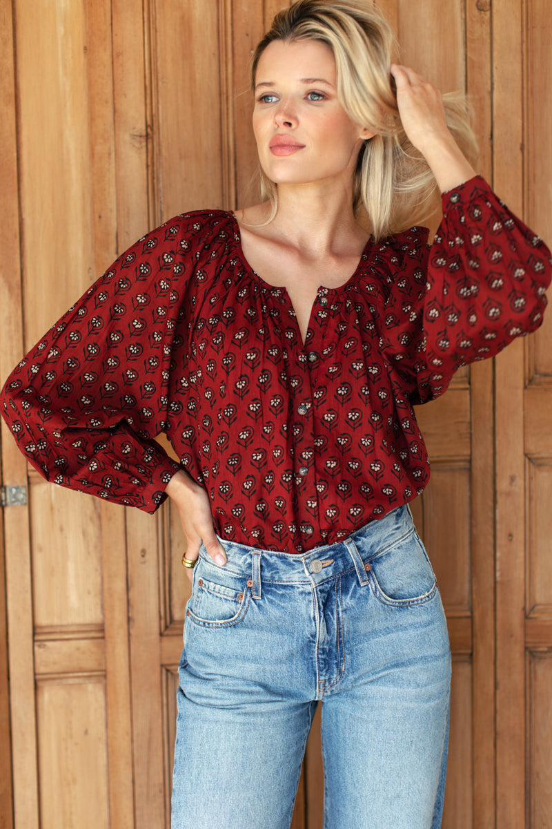 Frances Blouse - Lantern Flower Rouge