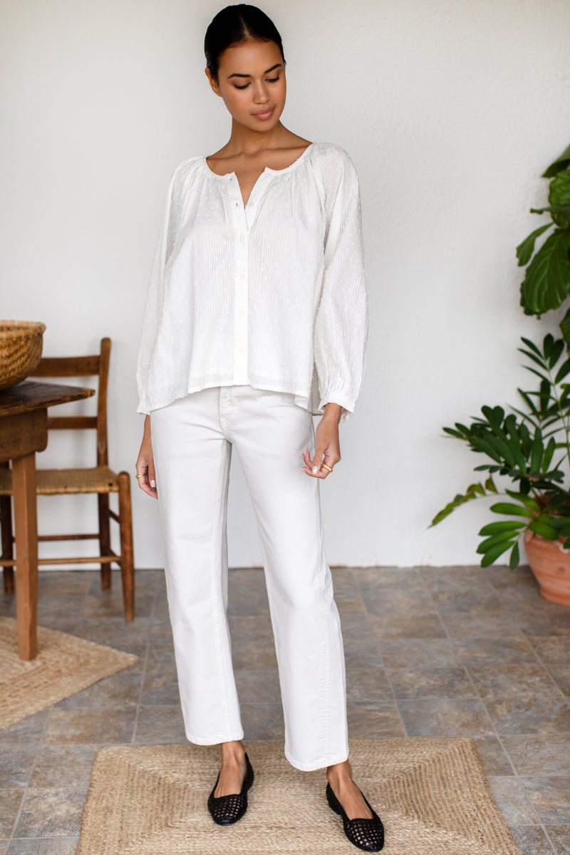 Frances Blouse - Dot Stripe Ivory Organic