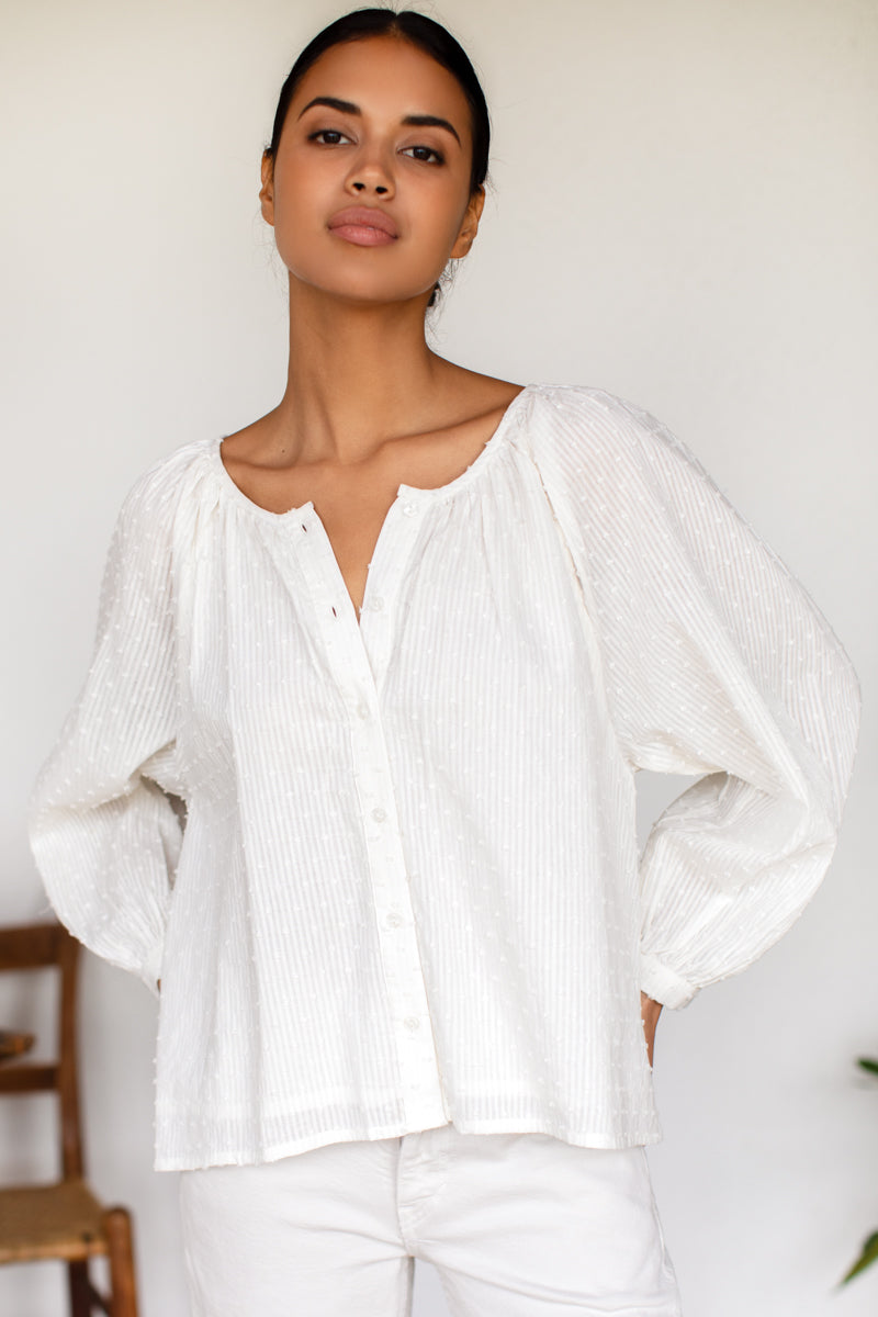 Frances Blouse - Dot Stripe Ivory Organic