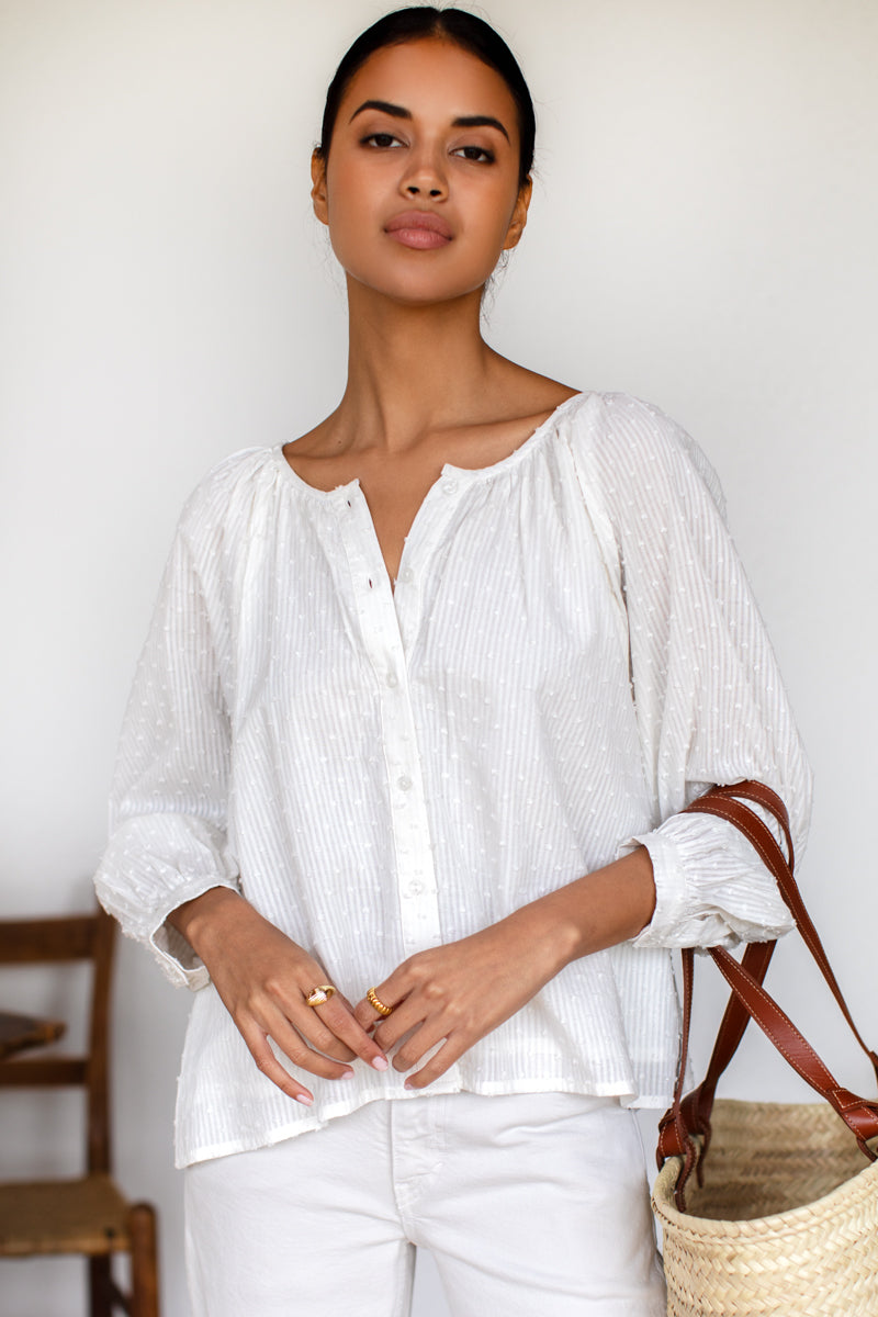 Frances Blouse - Dot Stripe Ivory Organic