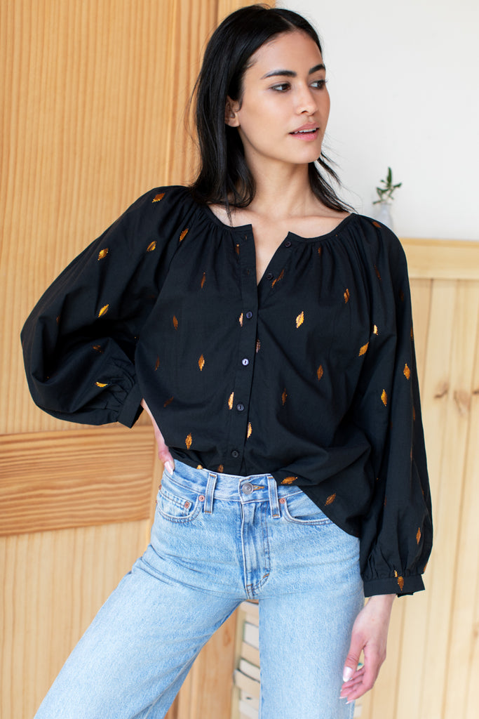 Frances Blouse - Gold Leaf Black - Emerson Fry