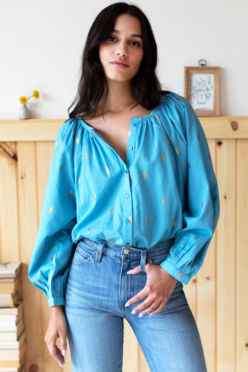 Frances Blouse - Gold Leaf Delphinium