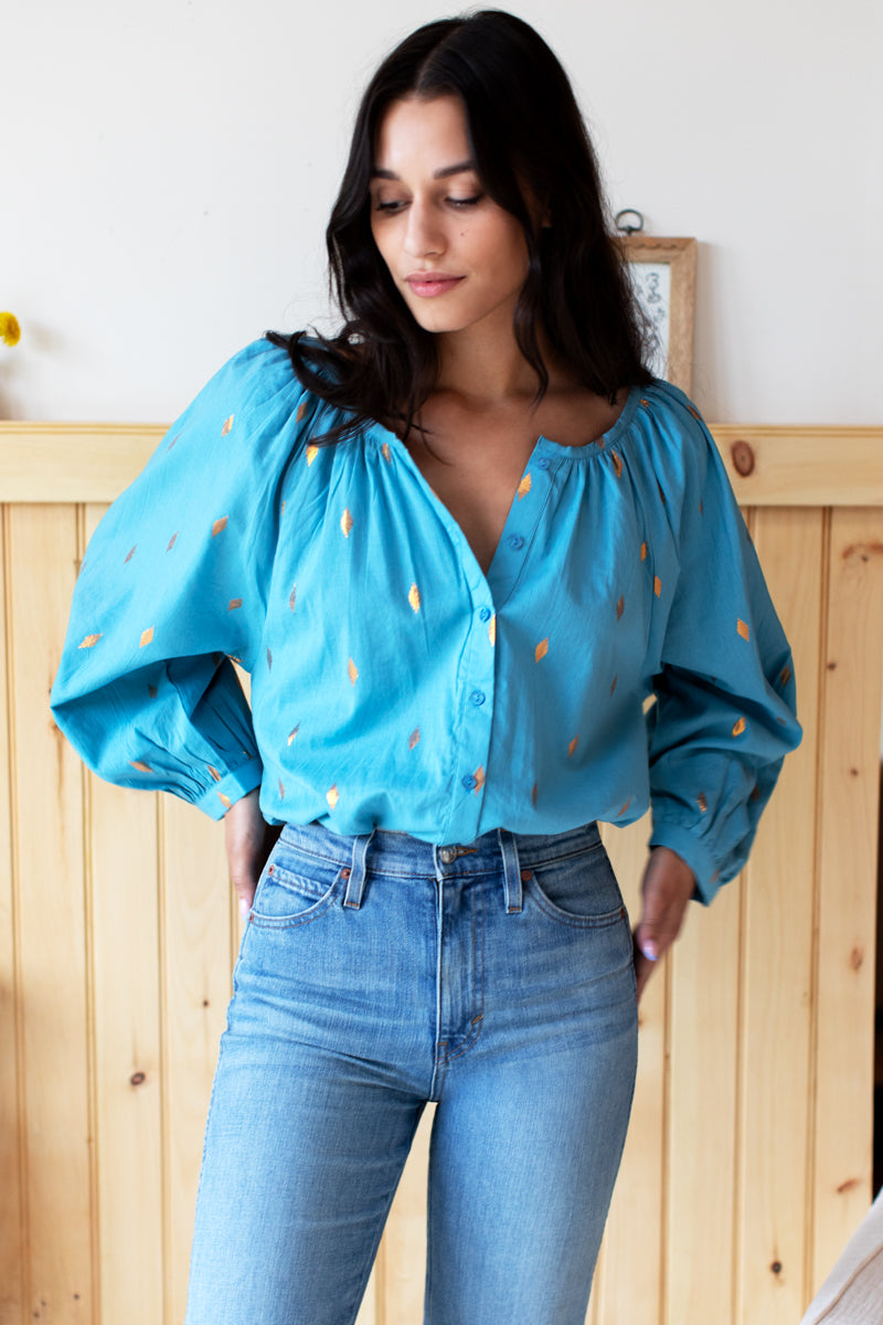 Frances Blouse - Gold Leaf Delphinium