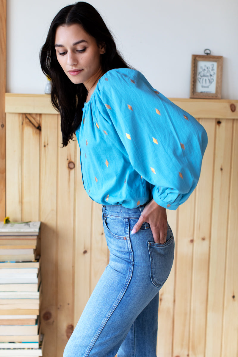 Frances Blouse - Gold Leaf Delphinium