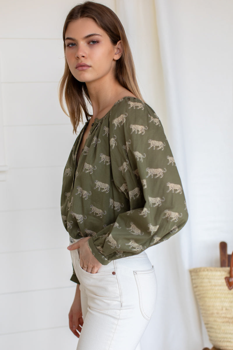 Frances Blouse - Olive Cheetah Organic