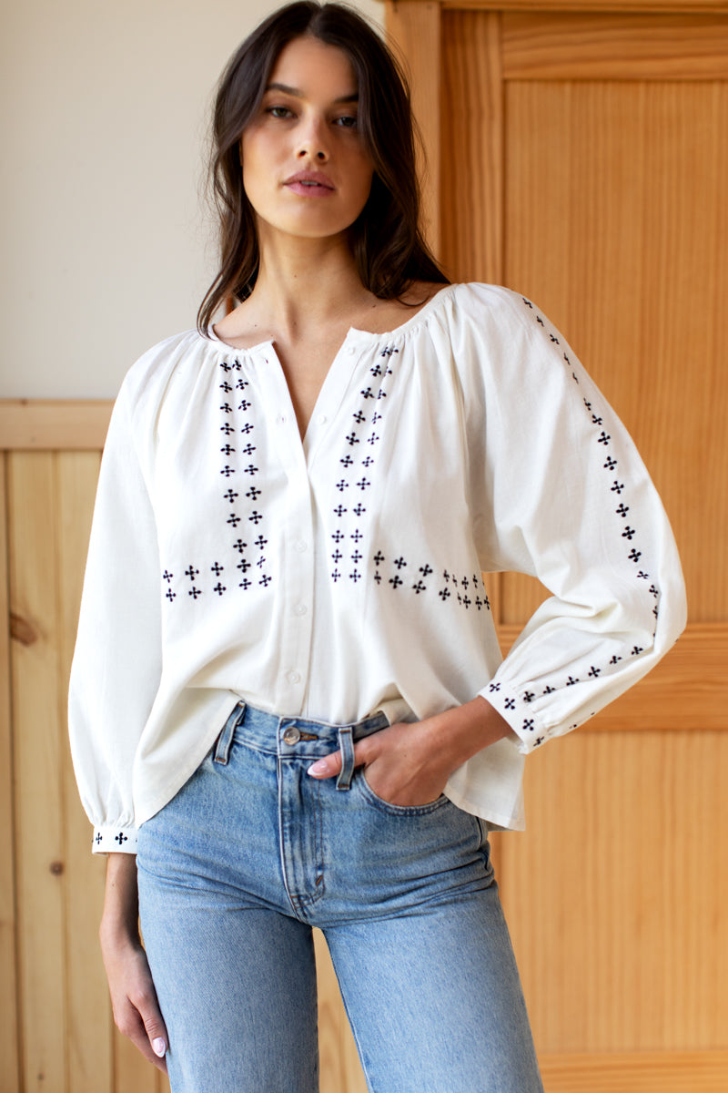 Frances Embroidery Blouse - Salt Organic