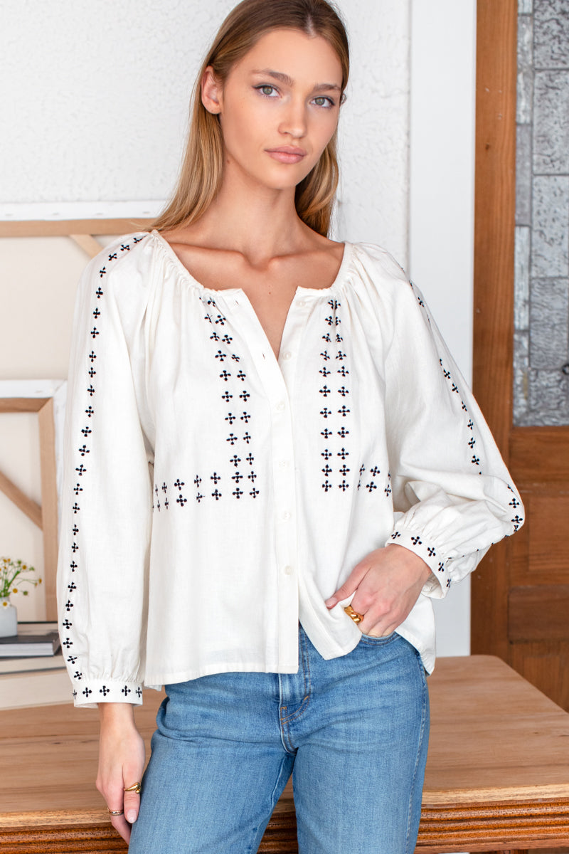 Frances Embroidery Blouse - Salt Organic