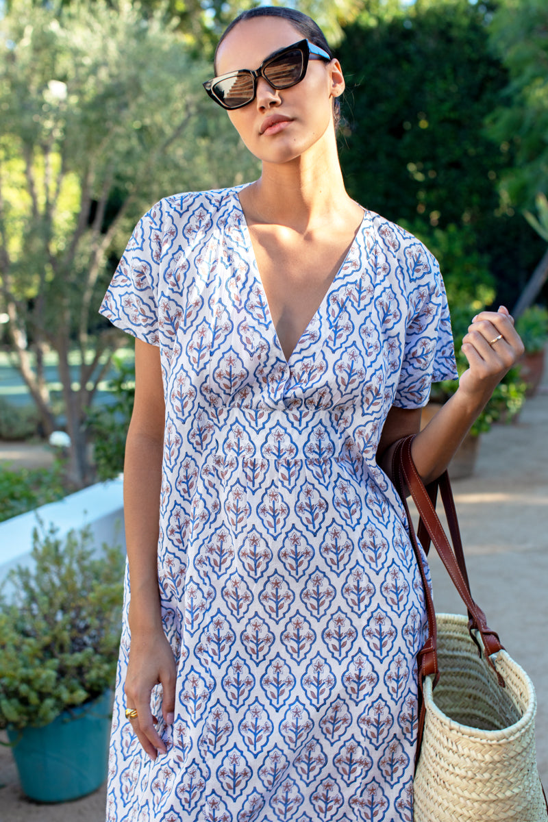Francina Caftan - Blue Portrait Floral