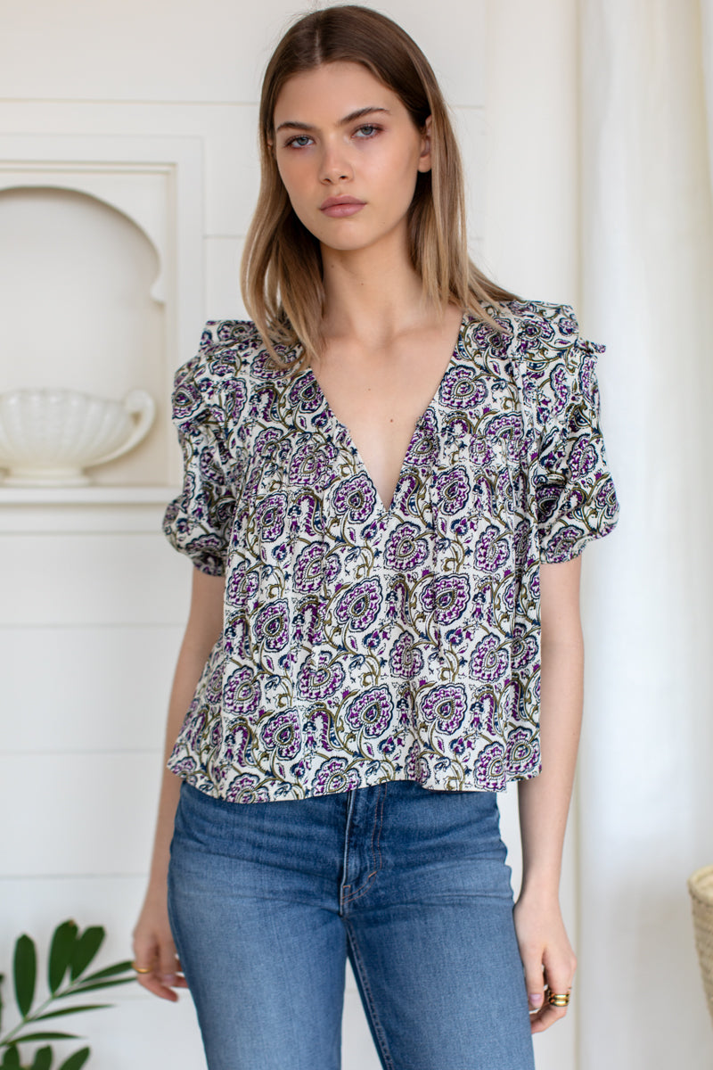 Frill V Isla Top - Aubergine Vine