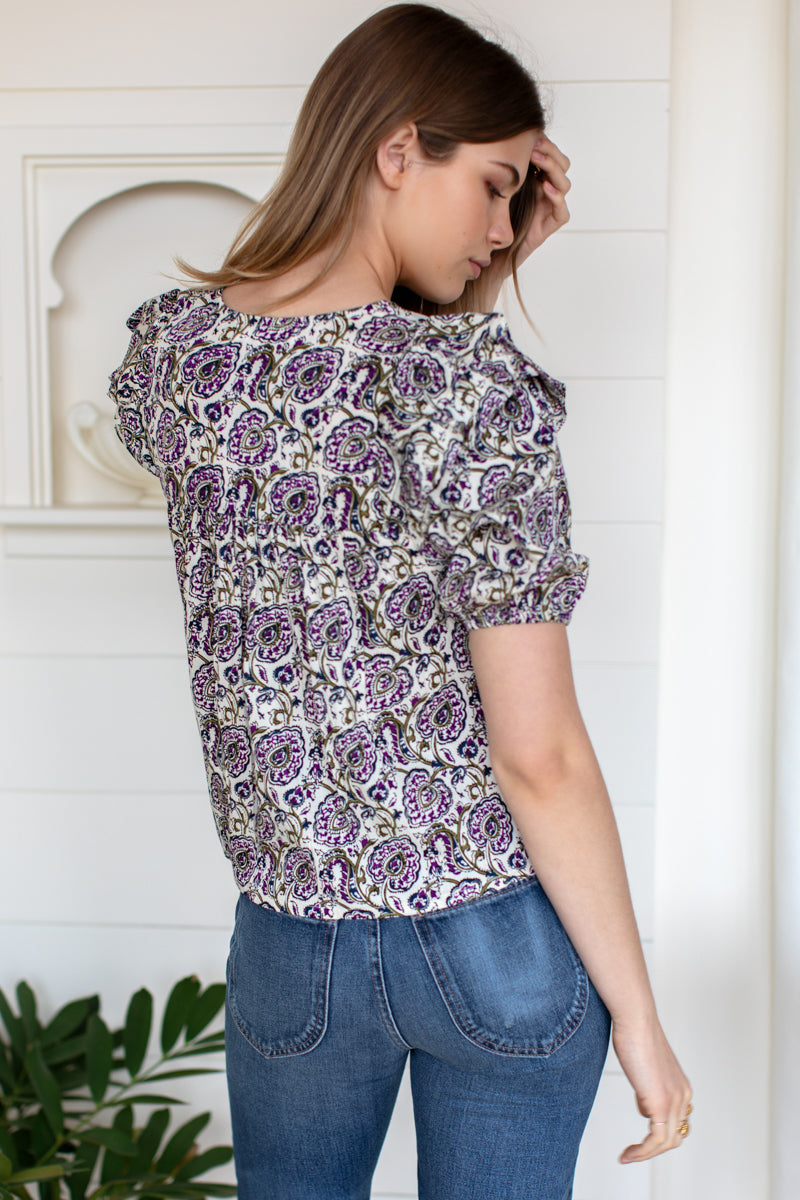 Frill V Isla Top - Aubergine Vine