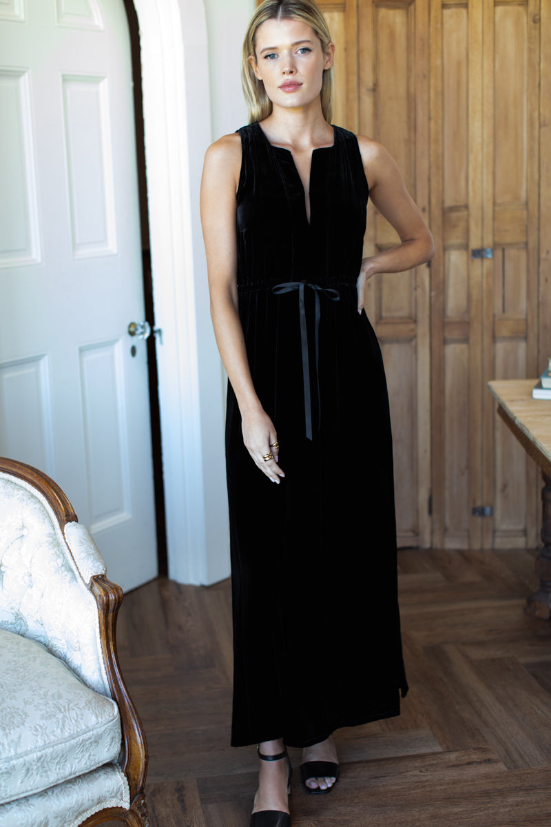 Grecian Keyhole Dress - Black Velvet - Emerson Fry Grecian Keyhole Dress - Black Velvet - Emerson Fry
