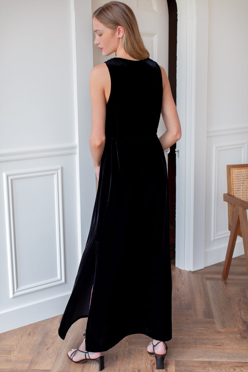 Grecian Keyhole Dress - Black Velvet