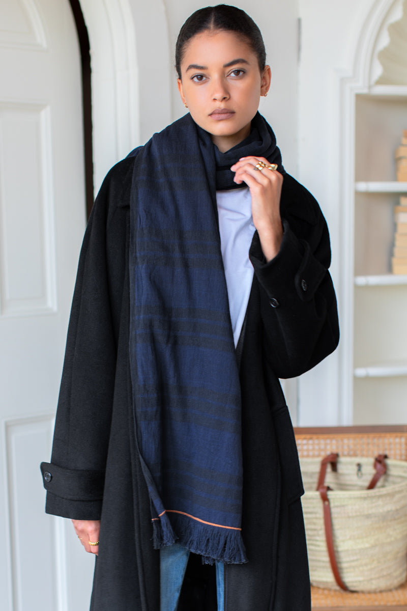 Handloom Scarf - Midnight Stripe