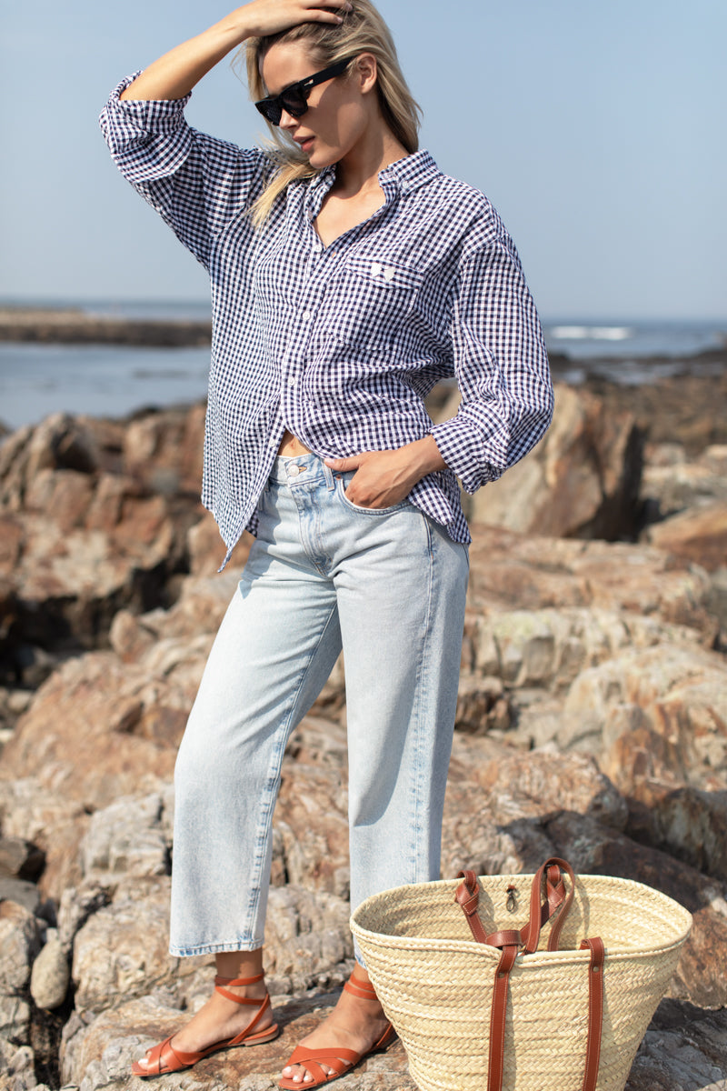 Ryan Shirt - Navy + White Seersucker Check