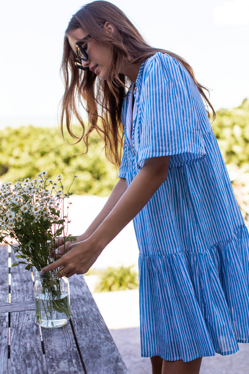 Isla Dress - Sunday Stripe Bluesy Organic