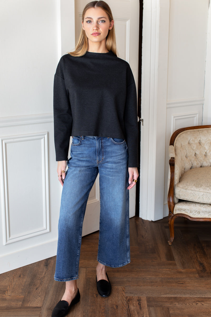 Jewel Neck Top - Charcoal