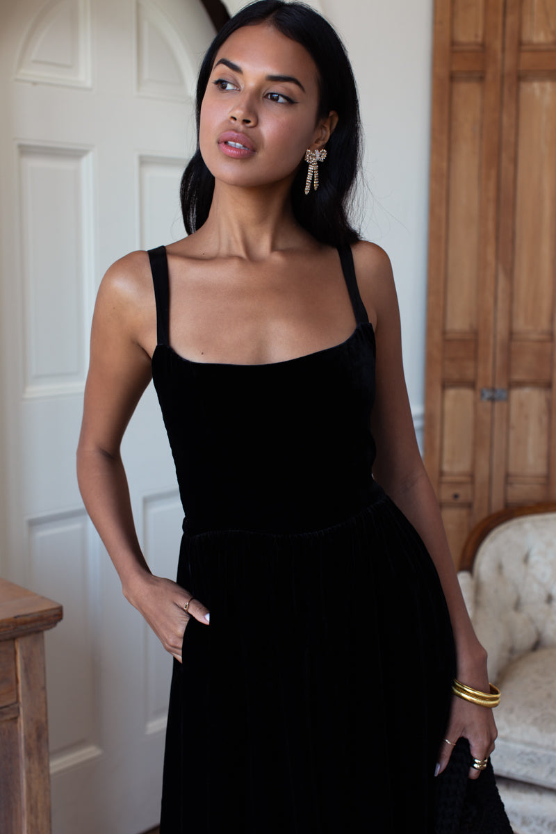 Jour Maxi Dress - Black Silk Velvet