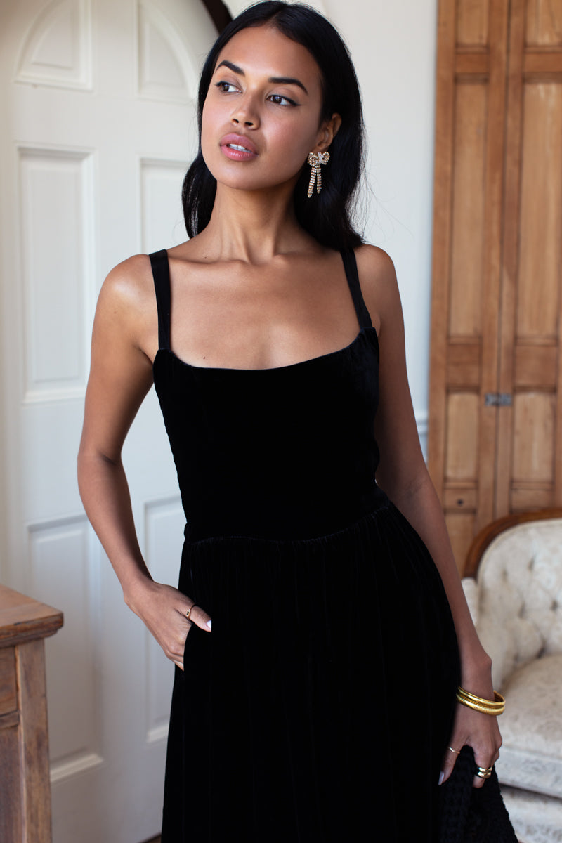 Jour Maxi Dress - Black Silk Velvet