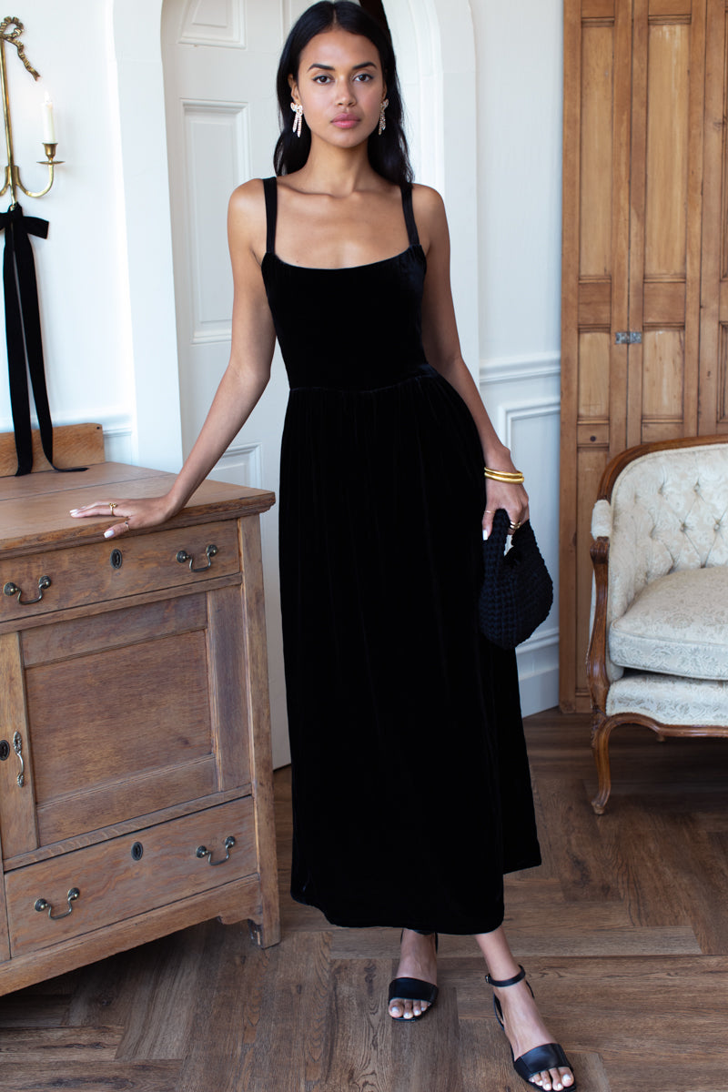 Jour Maxi Dress - Black Silk Velvet