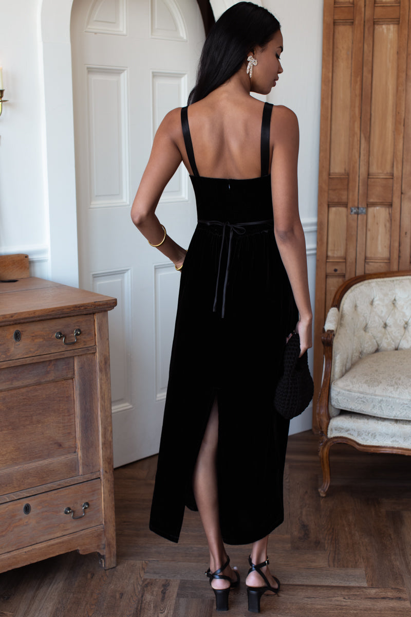 Jour Maxi Dress - Black Silk Velvet