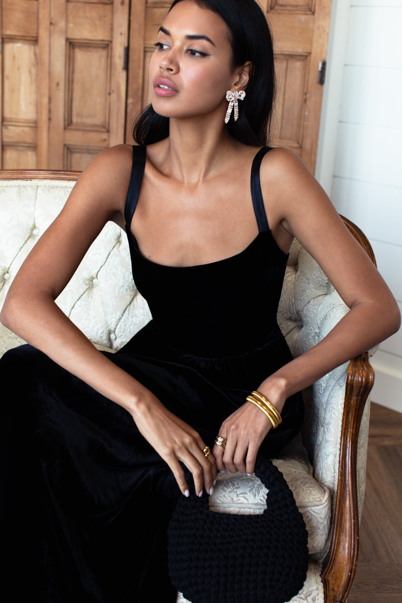 Jour Maxi Dress - Black Silk Velvet