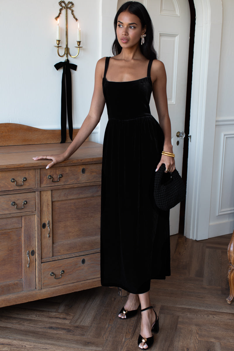 Jour Maxi Dress - Black Silk Velvet