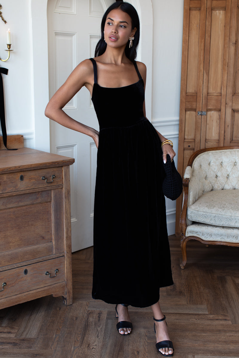 Jour Maxi Dress - Black Silk Velvet