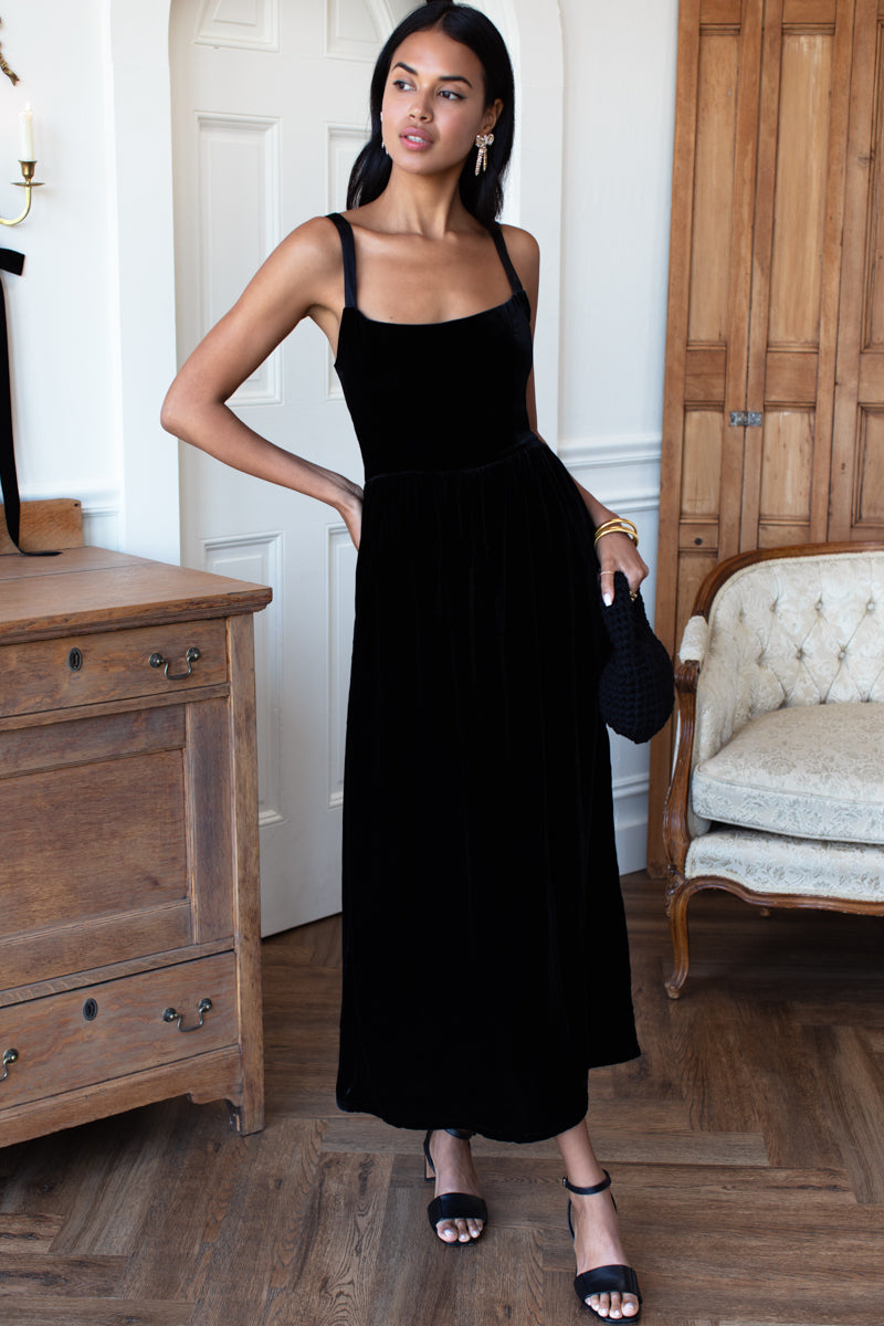 Jour Maxi Dress - Black Silk Velvet