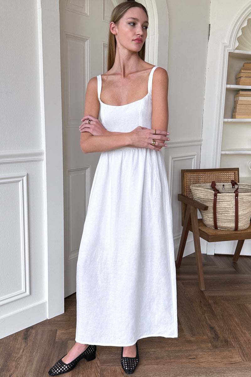 Jour Maxi Dress - White Linen M Jour Maxi Dress - White Linen M