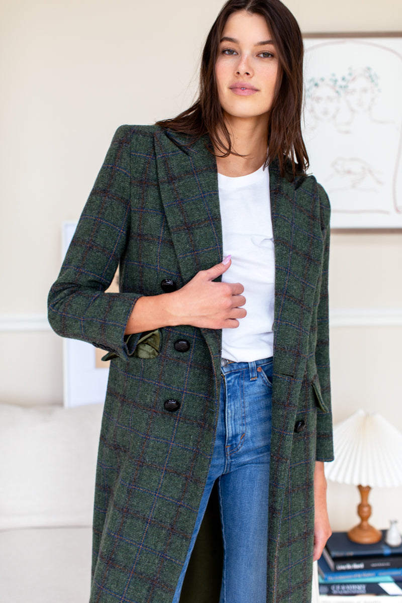 Julius Long Coat Green Plaid Wool