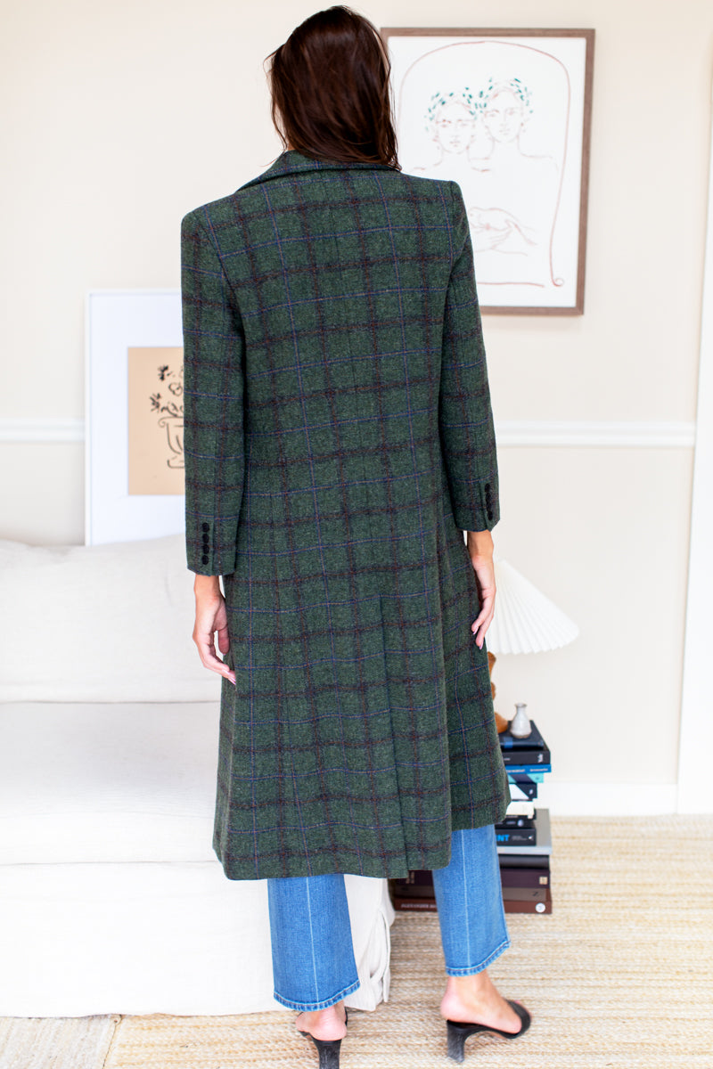 Long wool plaid outlet coat