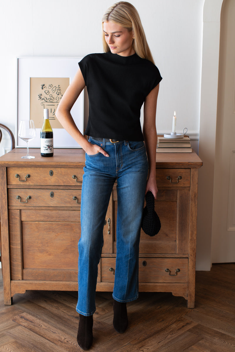 Knit Mock Neck Top - Onyx Rib