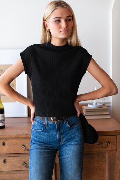 Knit Mock Neck Top - Onyx Rib